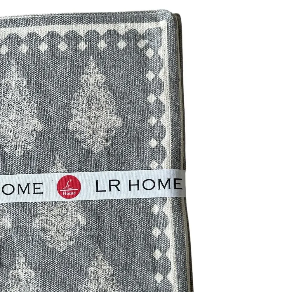 LR HOME Damask Print Placemats 13x19 Cotton Gray & Cream Set of 4 NEW